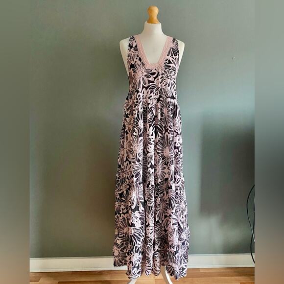 Free People Tiers For You Maxi Dress Light Pink Black - Picture 1 of 11